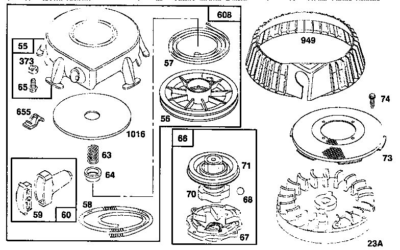 Rewind Starter Diagram and Parts List for 259700  Briggs and Stratton Engine